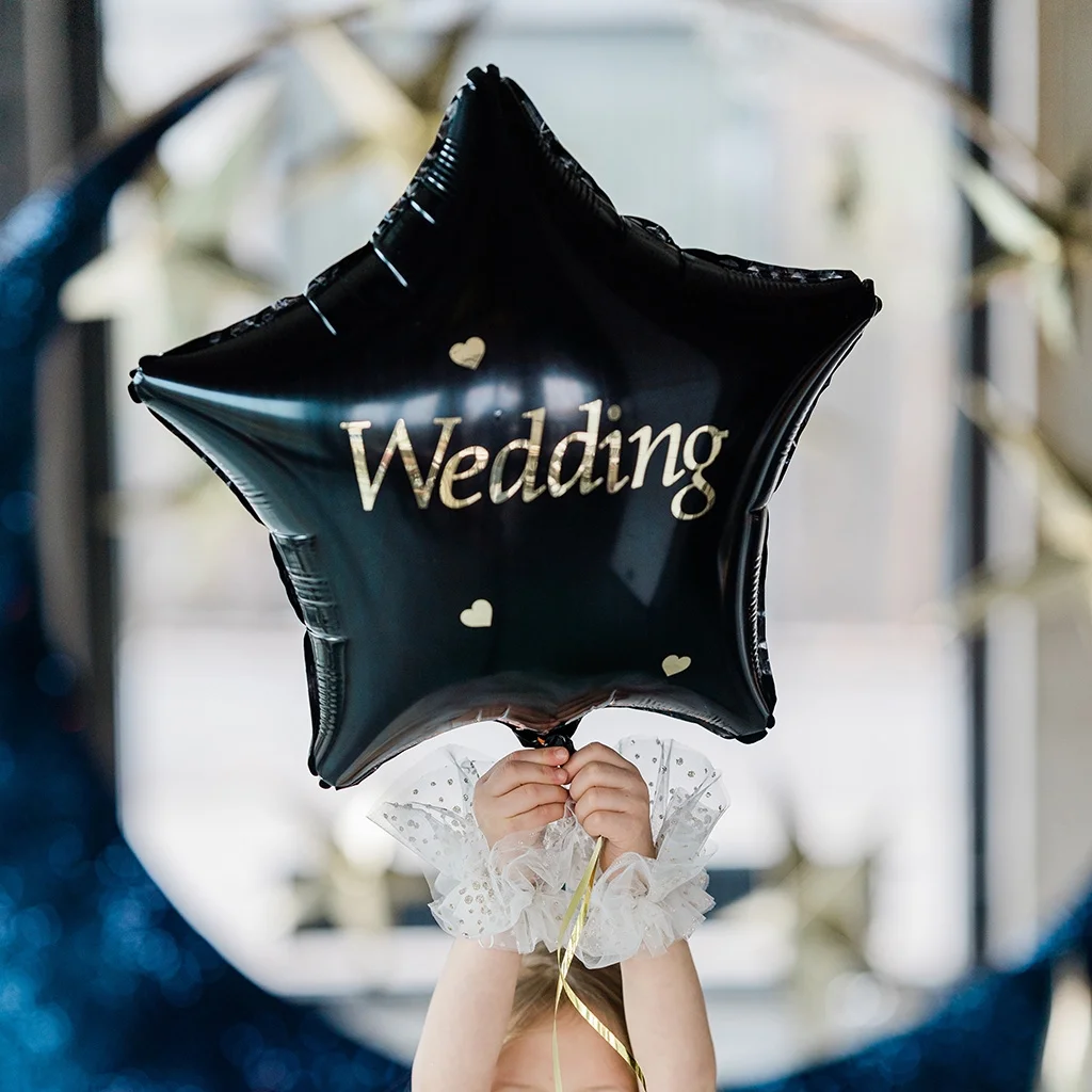 Wediation balloon, Schriftzug Wedding, Herzchen, schwarzer Ballon, Hochzeit