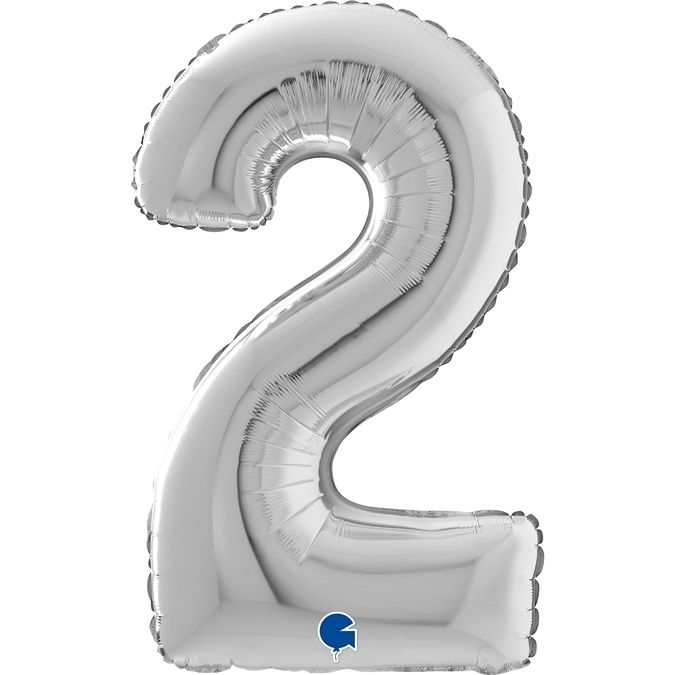 Folienballon Zahl 2 Silber 66cm Zahl, Symbol, Text