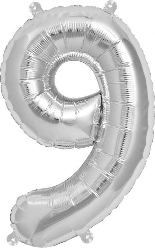 Luftballon Zahl 9 Silber 40 cm