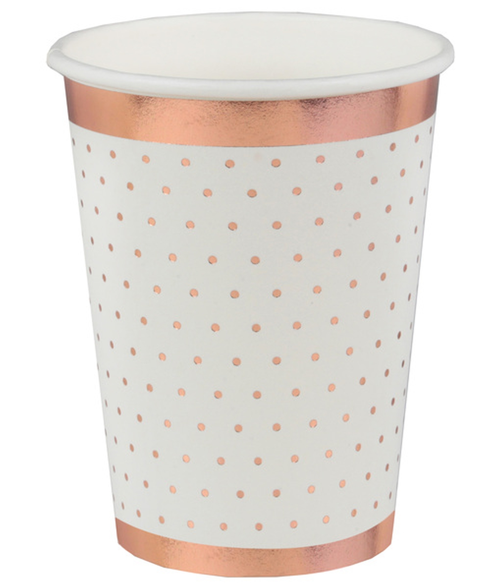 Glamour - 10 Pappbecher Weiß / roségoldene Punkte