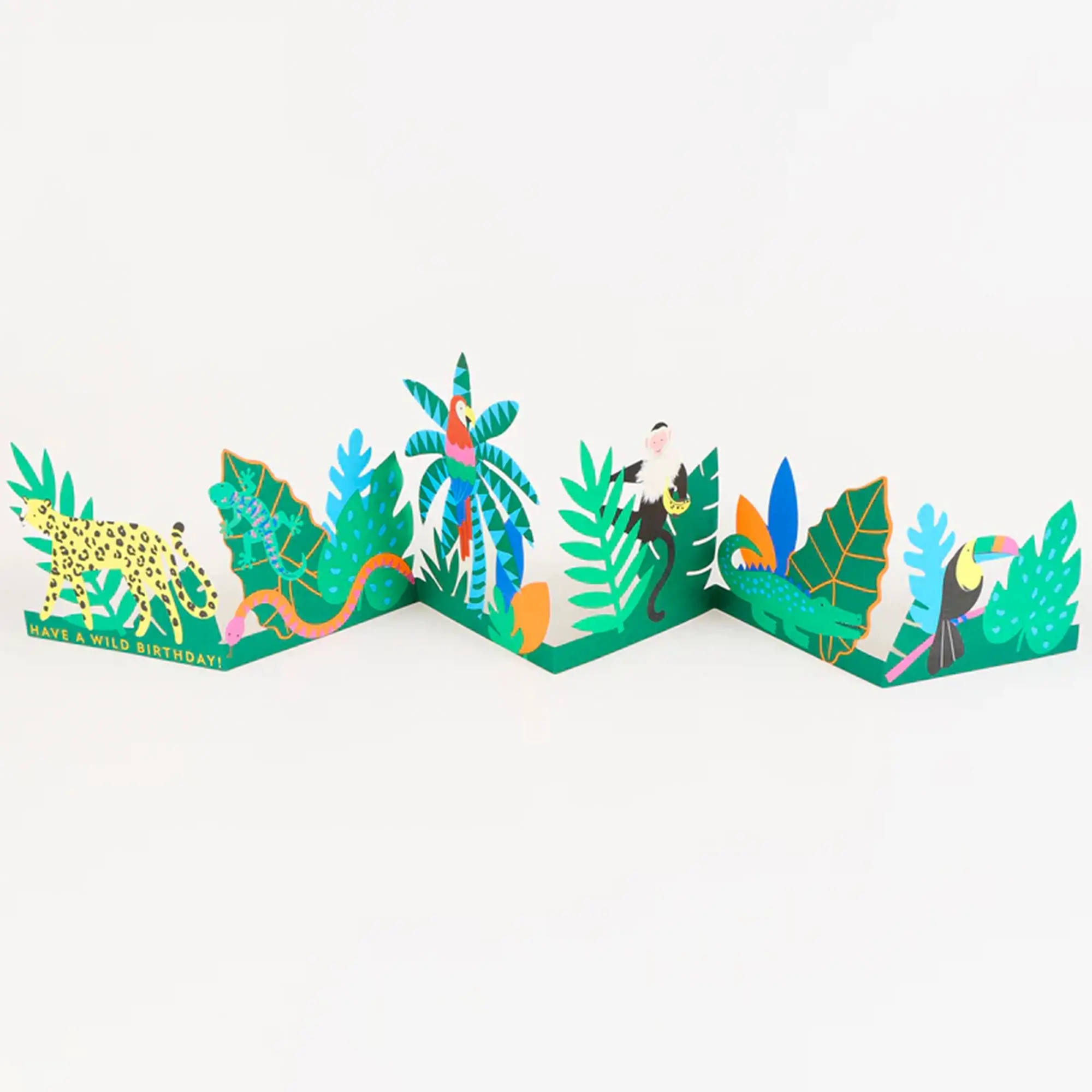 Pop-up Karte, Safari-Szene, Dschungelblätter, Pappkunst, Ausschnitt-Collage