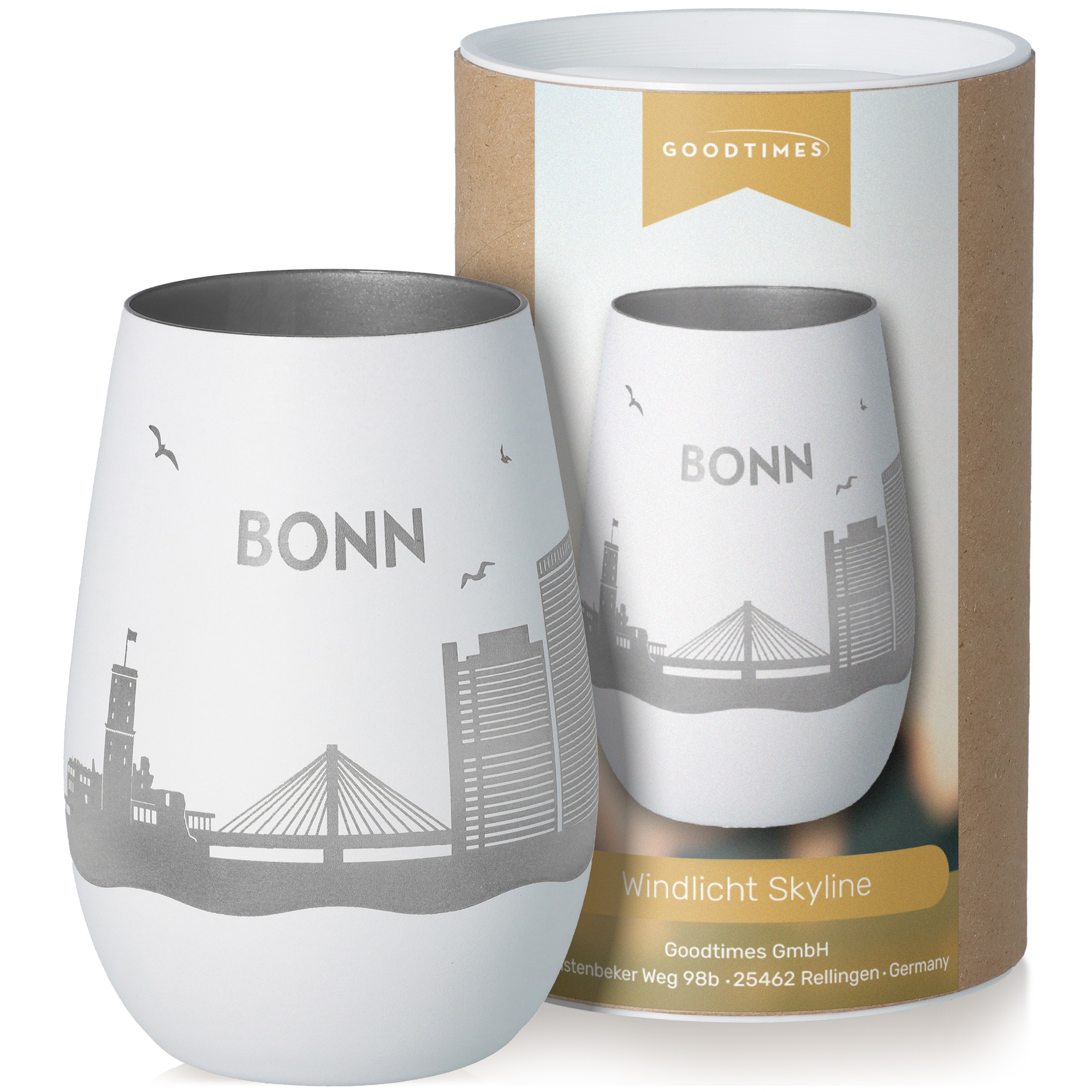 Windlicht Skyline Bonn Weiß/Silber Töpferei, Krug, Tasse