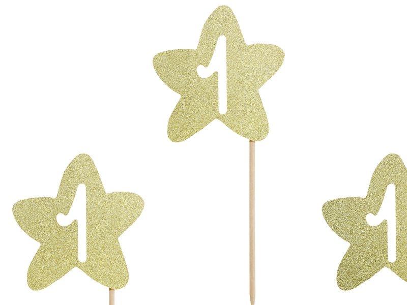 6 Cake Topper "Sterne" zum 1. Geburtstag, gold 6 Cake Topper "Sterne" zum 1. Geburtstag, gold