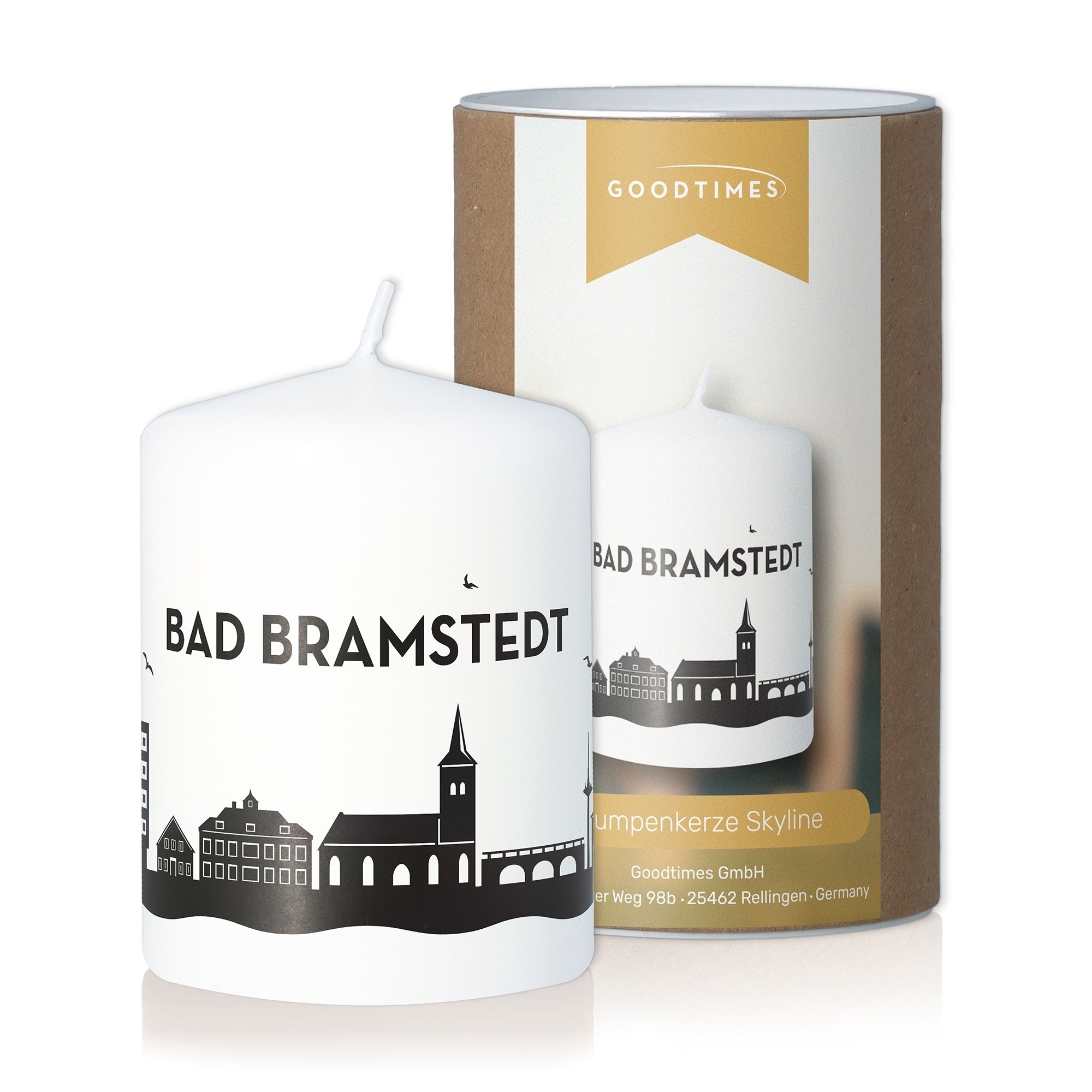 Stumpenkerze Skyline Bad Bramstedt Weiß Kerze