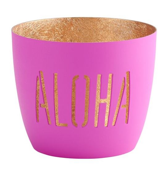 Madras Windlicht "Aloha", Neon Pink/Gold - M