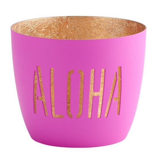 Madras Windlicht "Aloha", Neon Pink/Gold - M Madras Windlicht "Aloha", Neon Pink/Gold - M