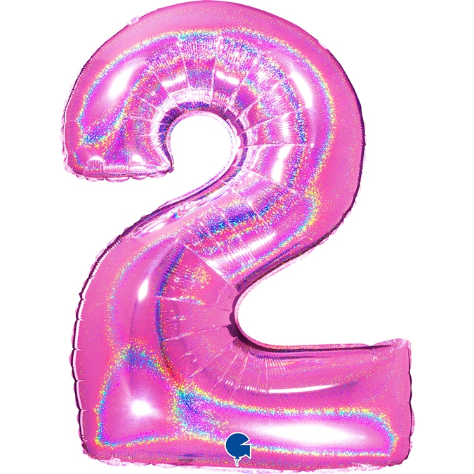 Folienballon Zahl 2 Pink Holographic 100cm