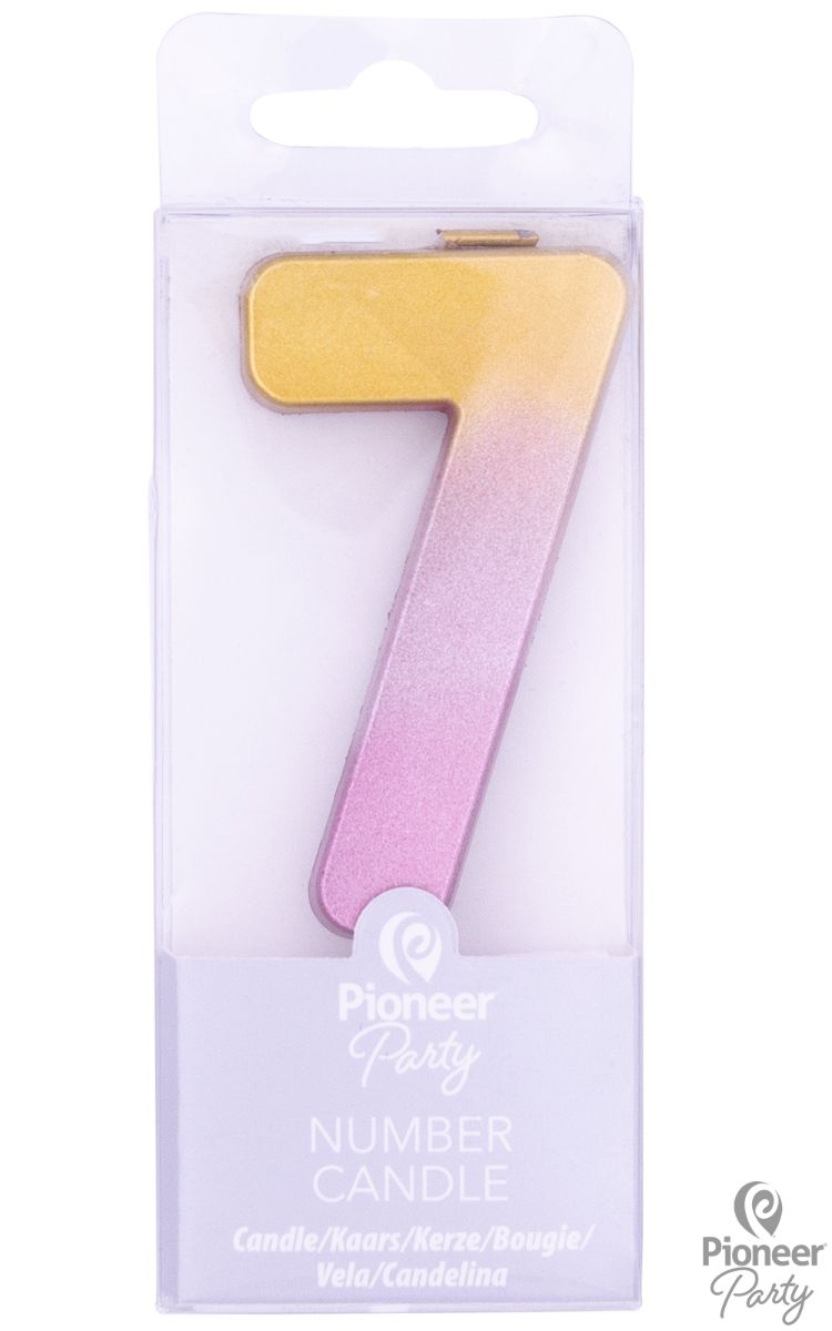 Zahlenkerze "7", Rosa/Gold Zahlenkerze "7", Rosa/Gold