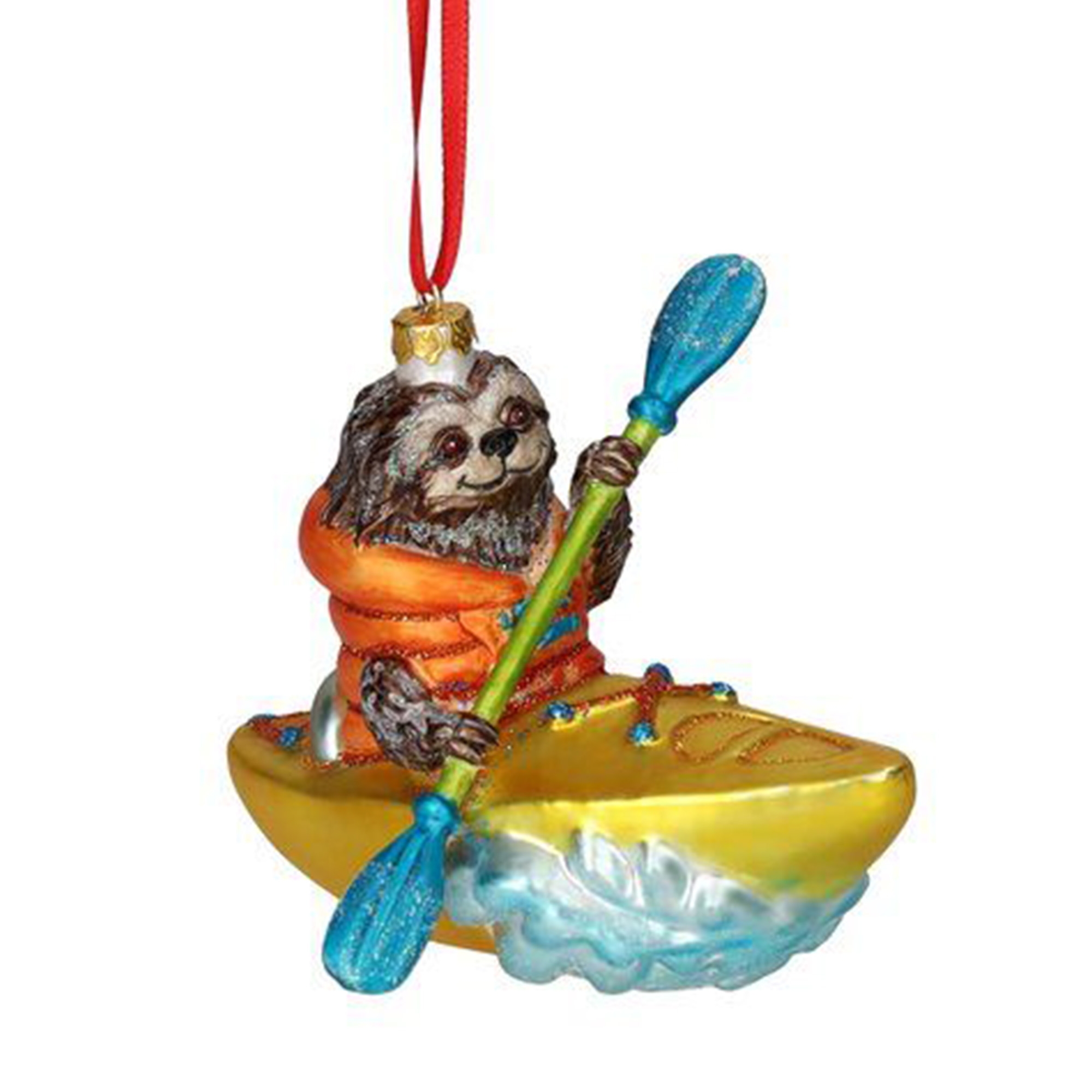 Weihnachtskugel "Faultier im Kajak" Sahne, Nachtisch, Essen, Eiscreme