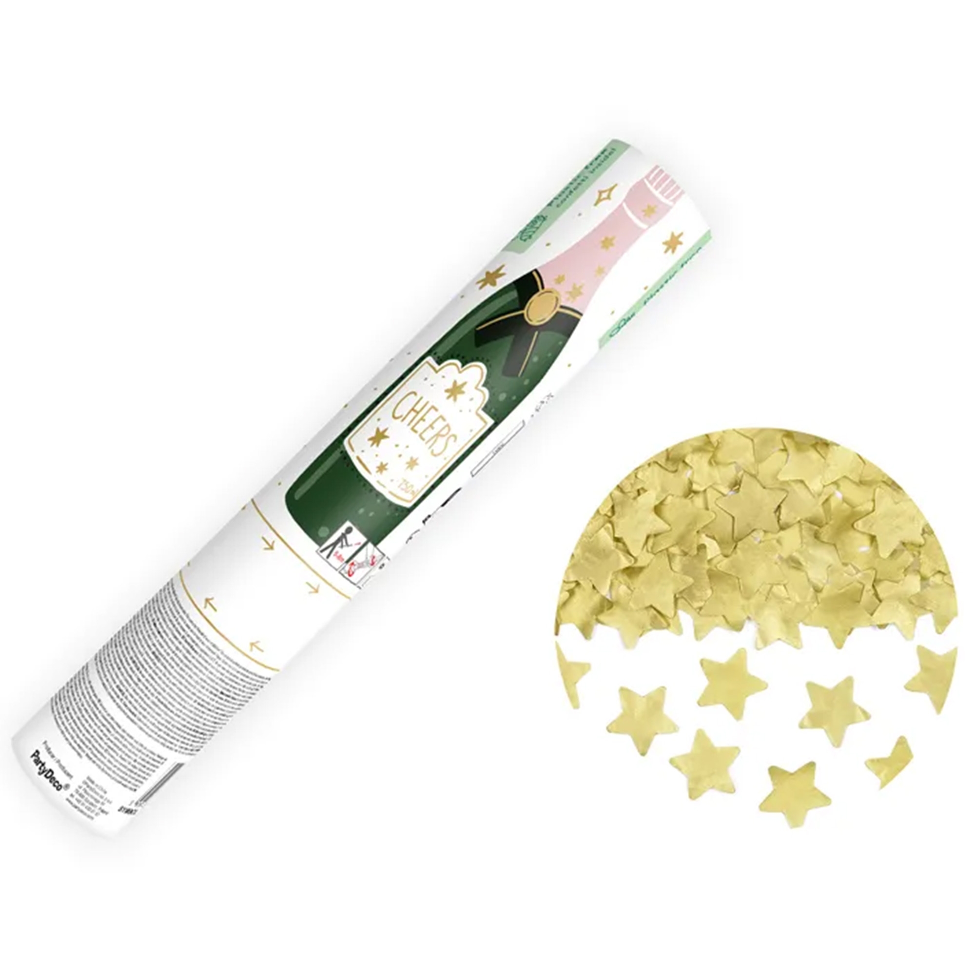 Konfetti Kanone mit goldenen Sternen, 20cm Konfetti Kanone mit goldenen Sternen, 20cm