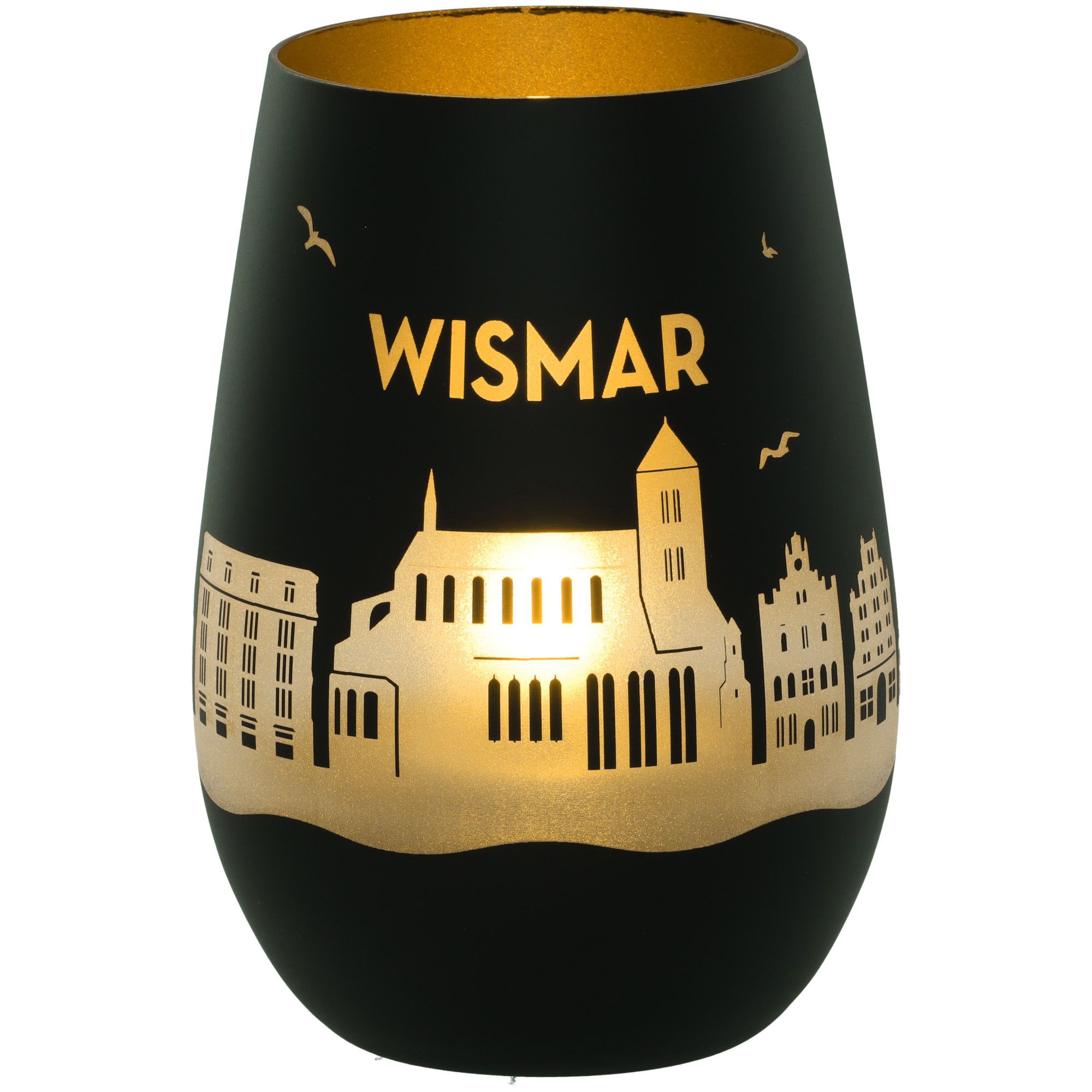 Windlicht Skyline Wismar Schwarz/Gold Lampe, Lampenschirm, Töpferei