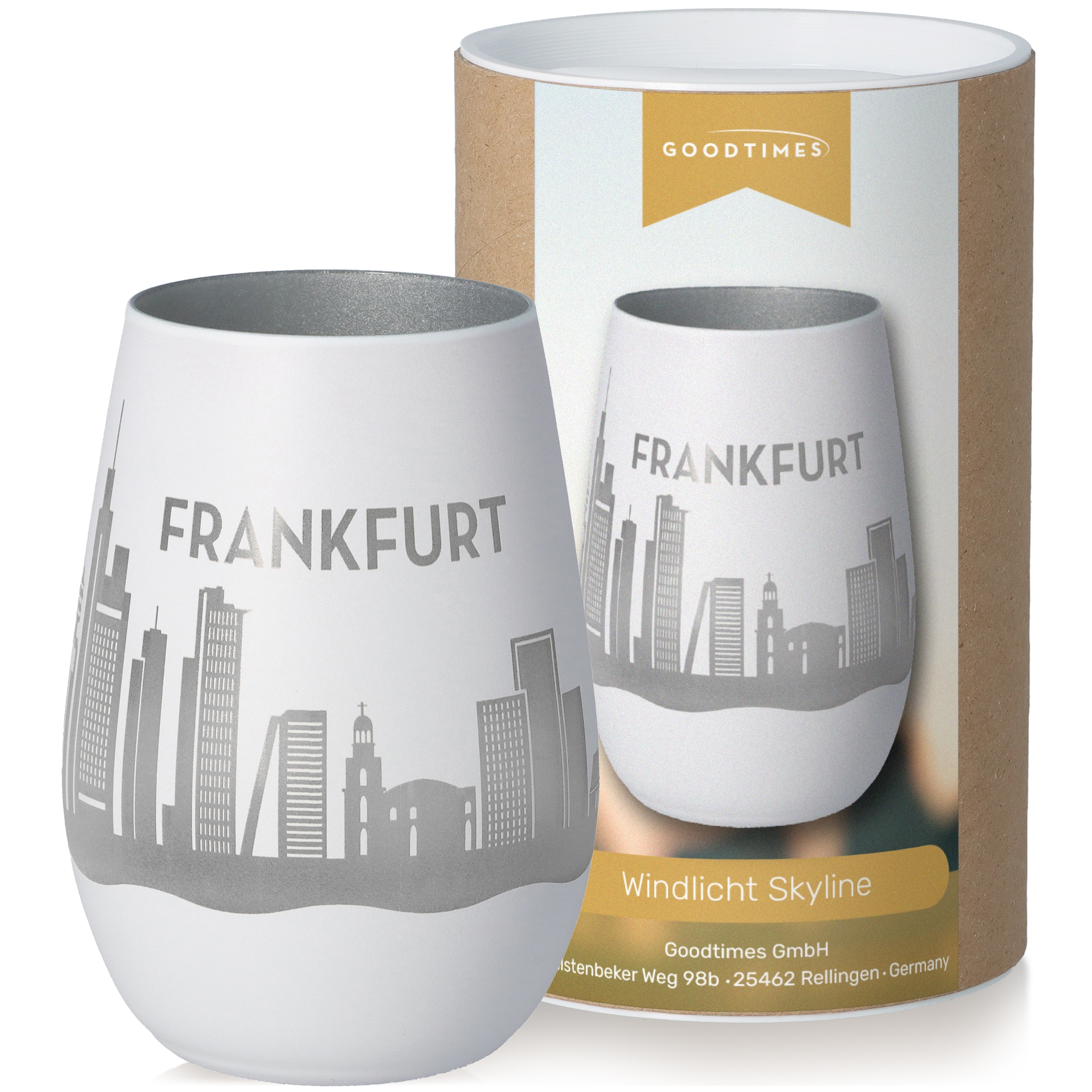 Windlicht Skyline Frankfurt Weiß/Silber Töpferei, Tasse