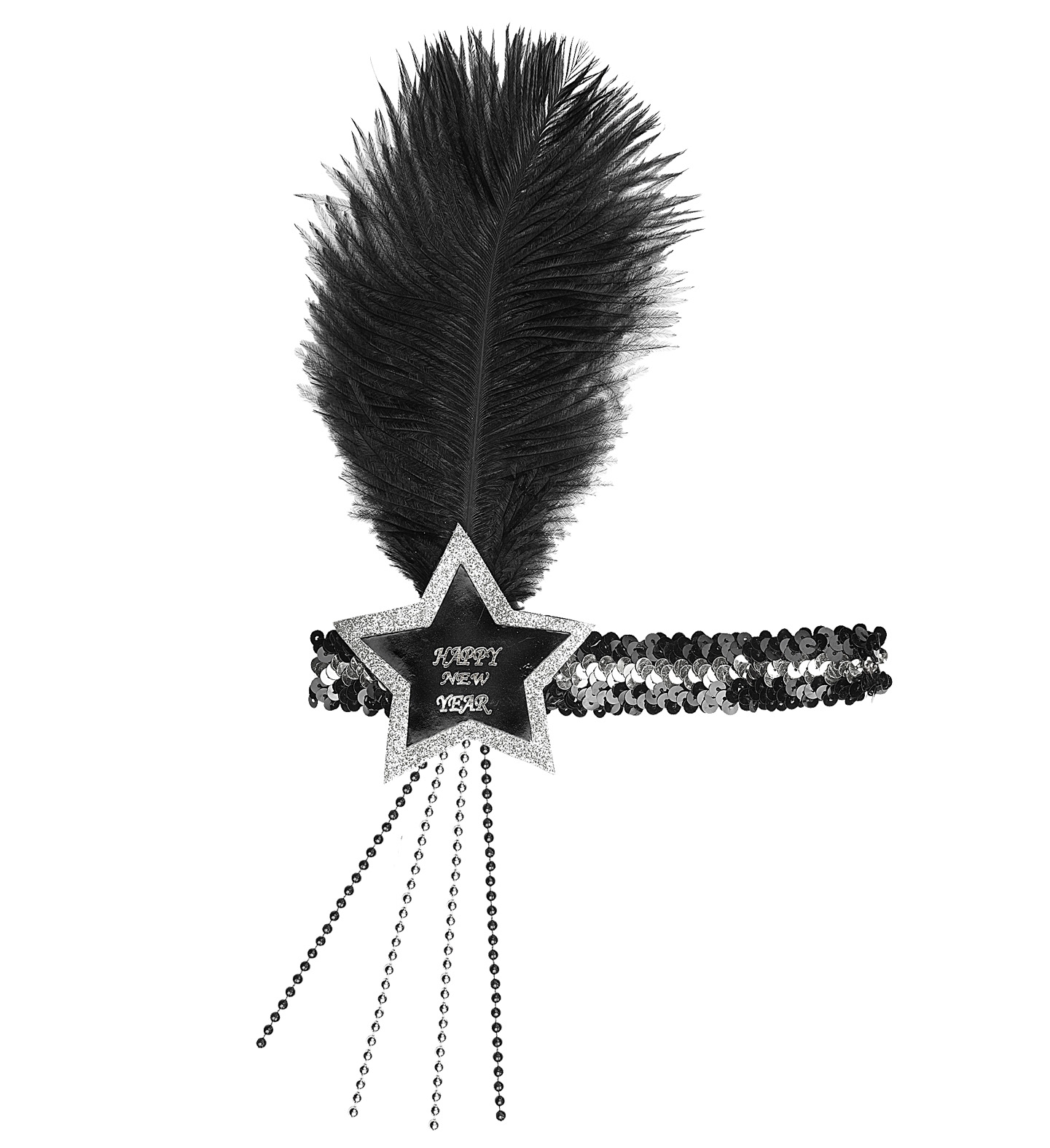 Silvester - Silber-Schwarzes Haarband mit Stern Happy New Year Silvester - Silber-Schwarzes Haarband mit Stern Happy New Year