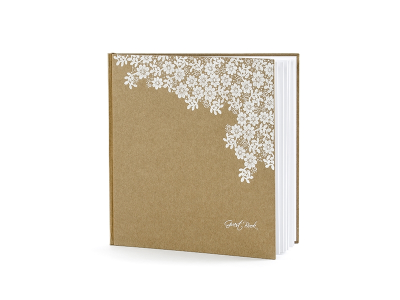 Kraftpapier Gästebuch mit weißen Blümchen