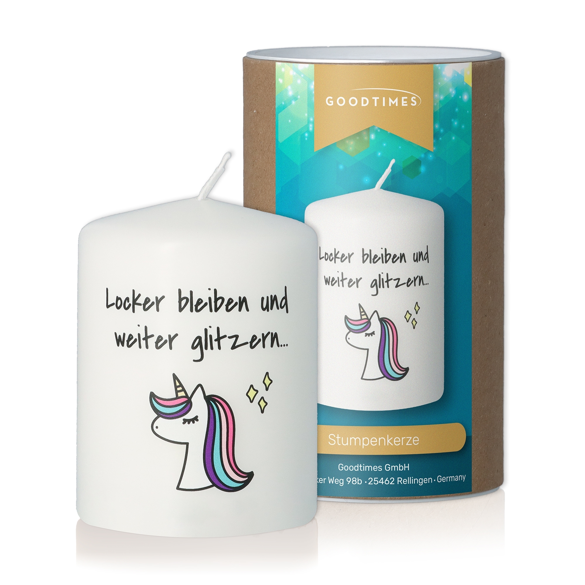 Kerze Weiß "Einhorn Glitzer"