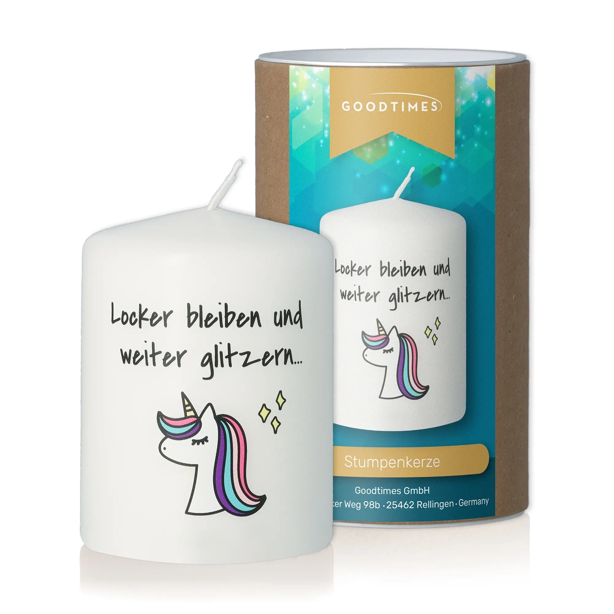 Kerze Weiß "Einhorn Glitzer"