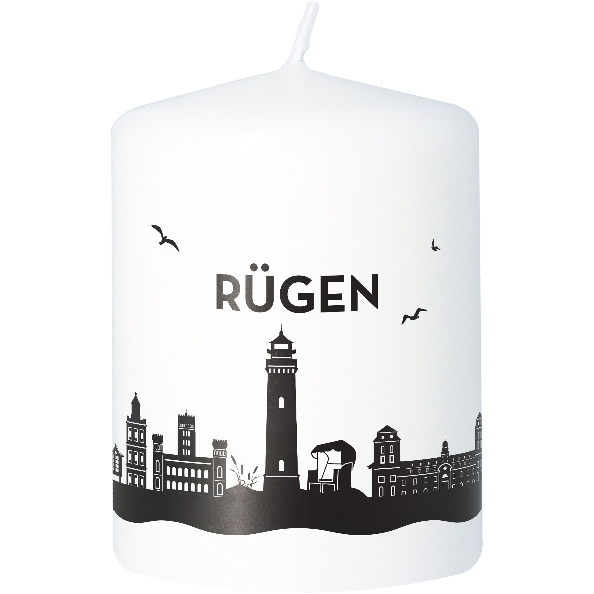 Stumpenkerze Skyline Rügen Weiß Stumpenkerze Skyline Rügen Weiß