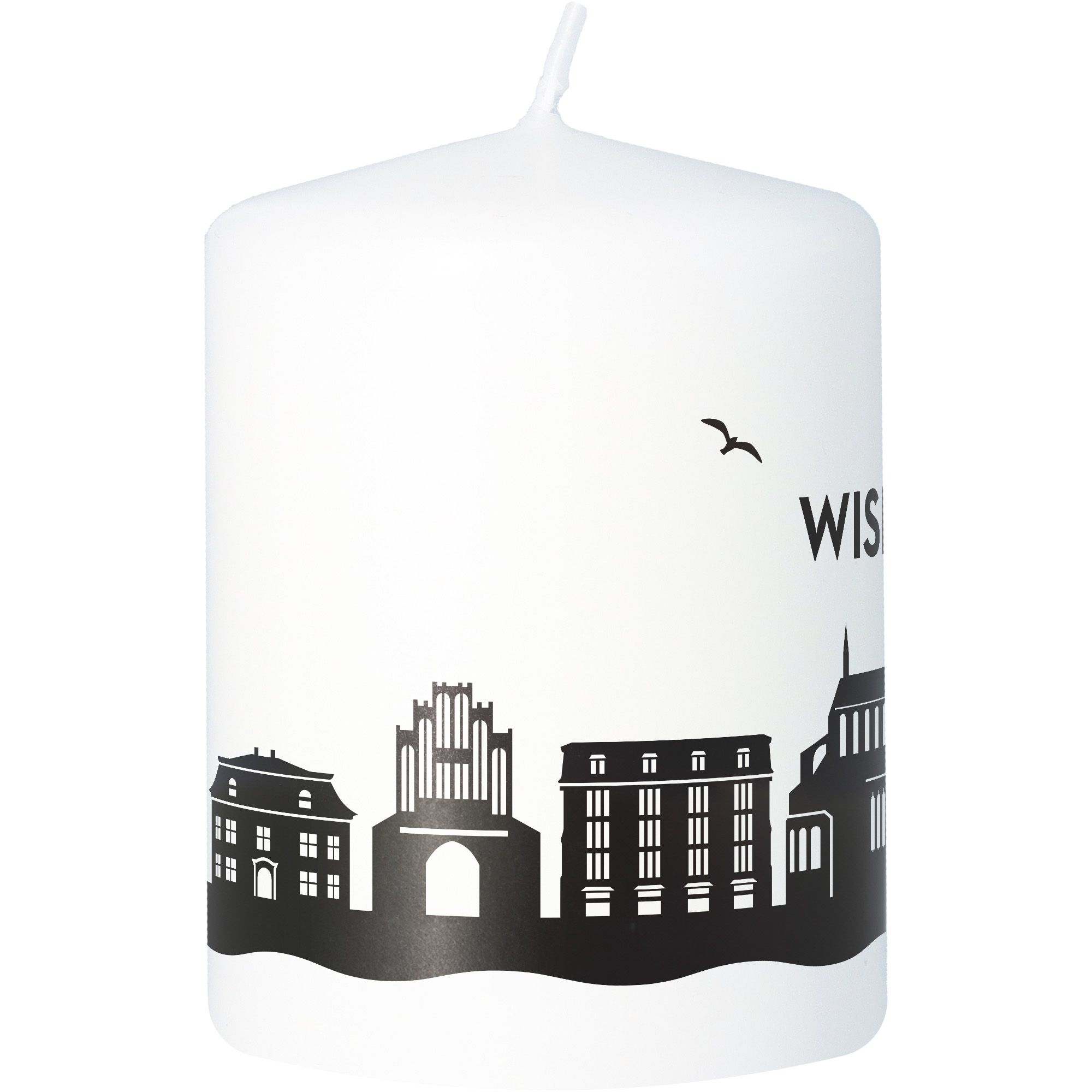 Stumpenkerze Skyline Wismar Weiß Stumpenkerze Skyline Wismar Weiß