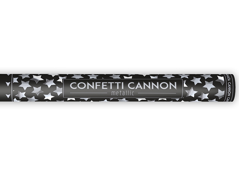 Konfetti Kanone mit silbernen Sternen, 60cm