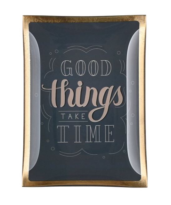 Glasteller "Good things take time", Grau/Gold - M Glasteller "Good things take time", Grau/Gold - M