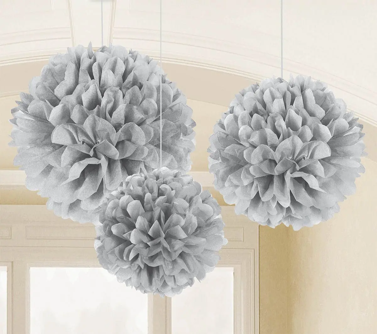 Silber - 3 Fluffy Pom Poms