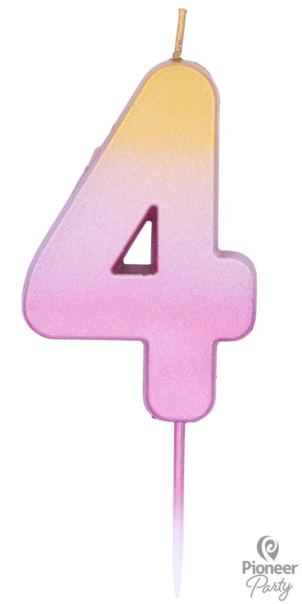Zahlenkerze "4", Rosa/Gold Zahlenkerze "4", Rosa/Gold