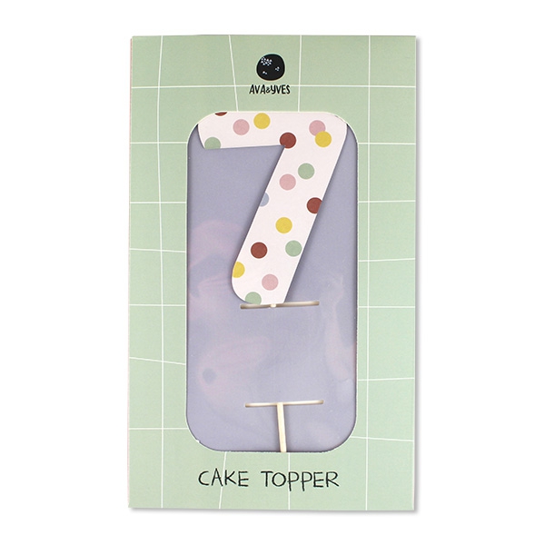 Cake Topper Zahl "7", bunte Punkte