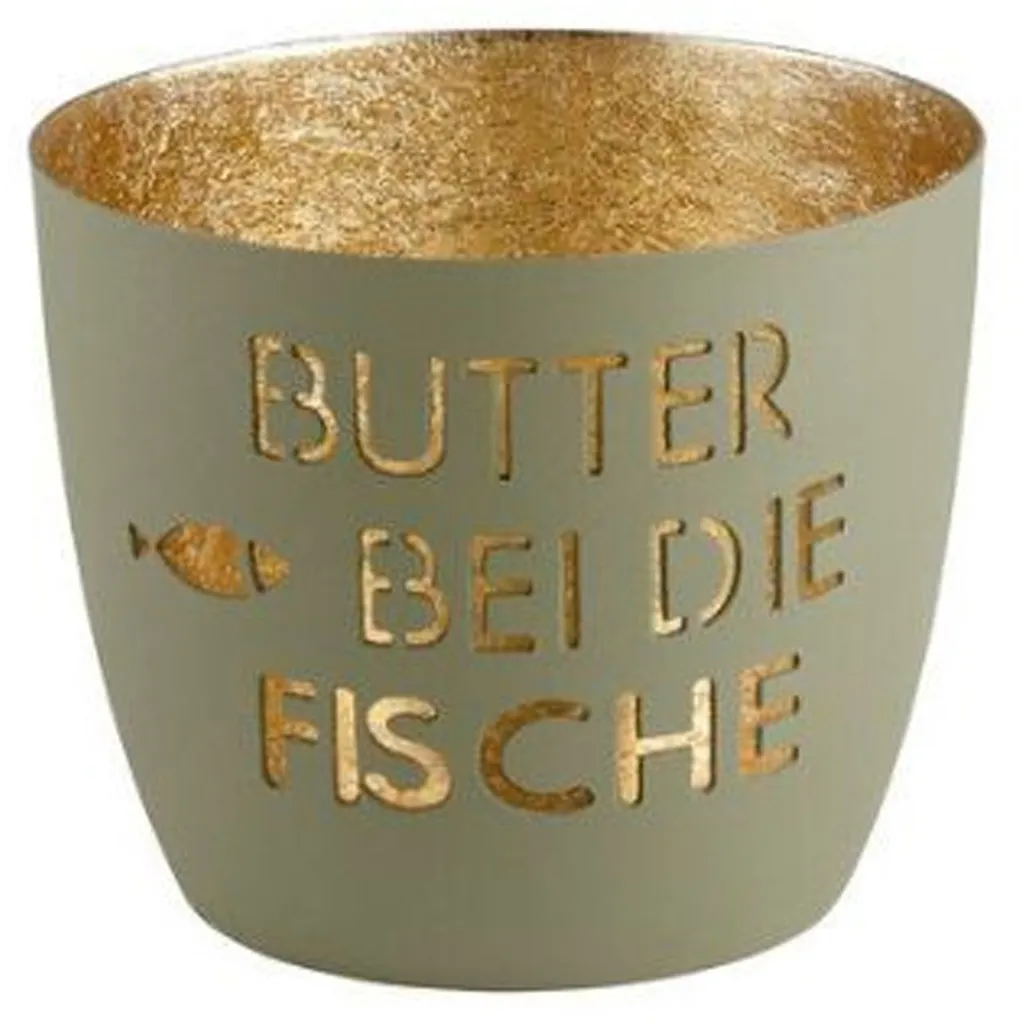 Madras Windlicht "Butter bei die Fische", Sand/Gold - M