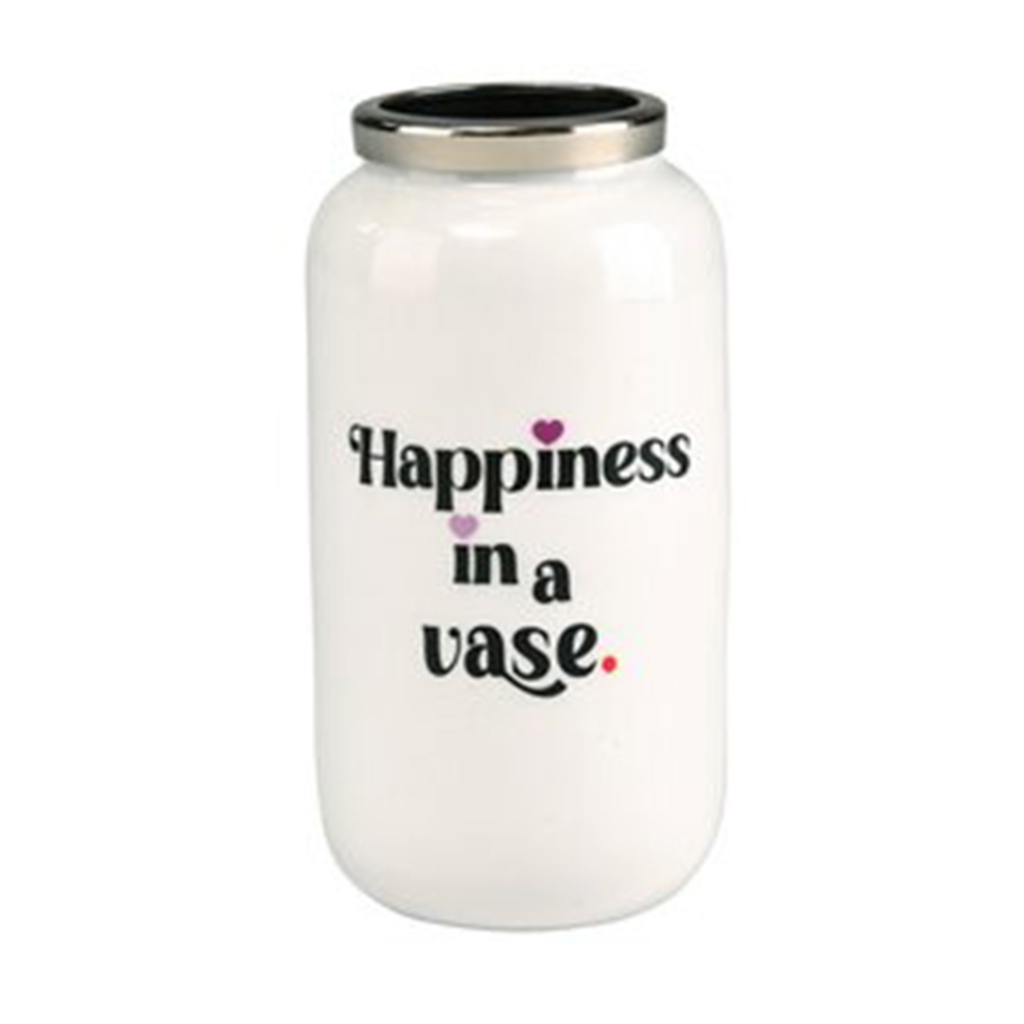 Vase mit Metallring "Happiness in a vase...", WeiĂ/Silber - XXS Krug, Töpferei, Flasche