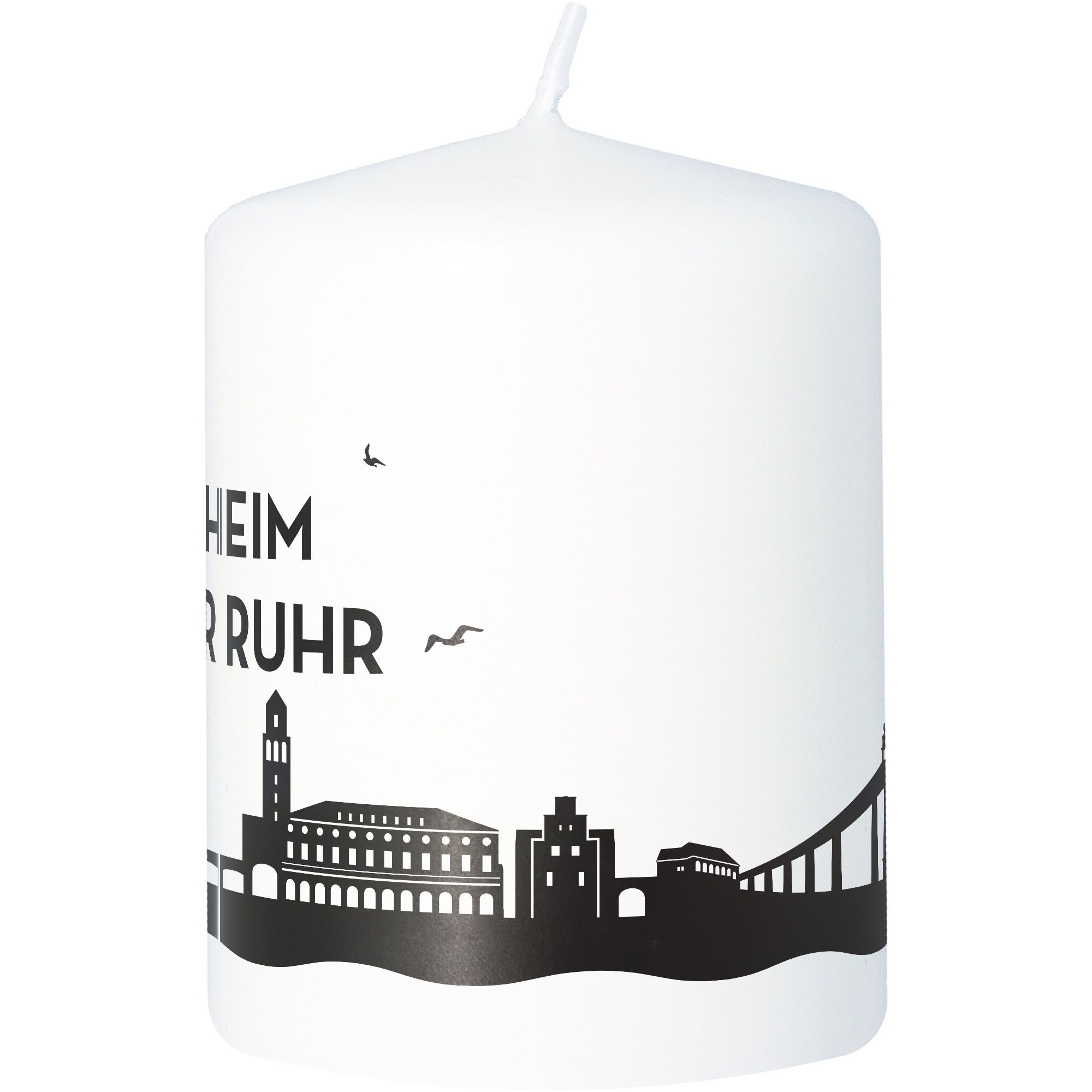 92c836b0312f0df4fa6e79c2ef26cdbea50d08cf Stumpenkerze Skyline Mülheim an der Ruhr Weiß