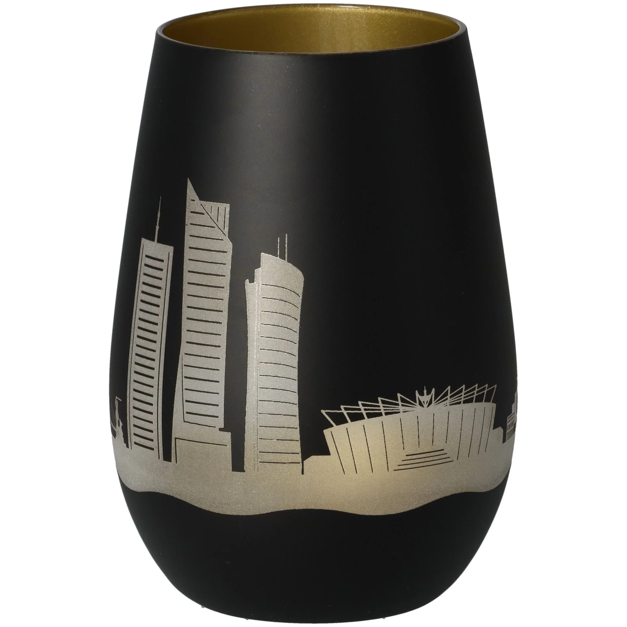 Vase, Schwarz, Metallic, Stadtansicht, Druck