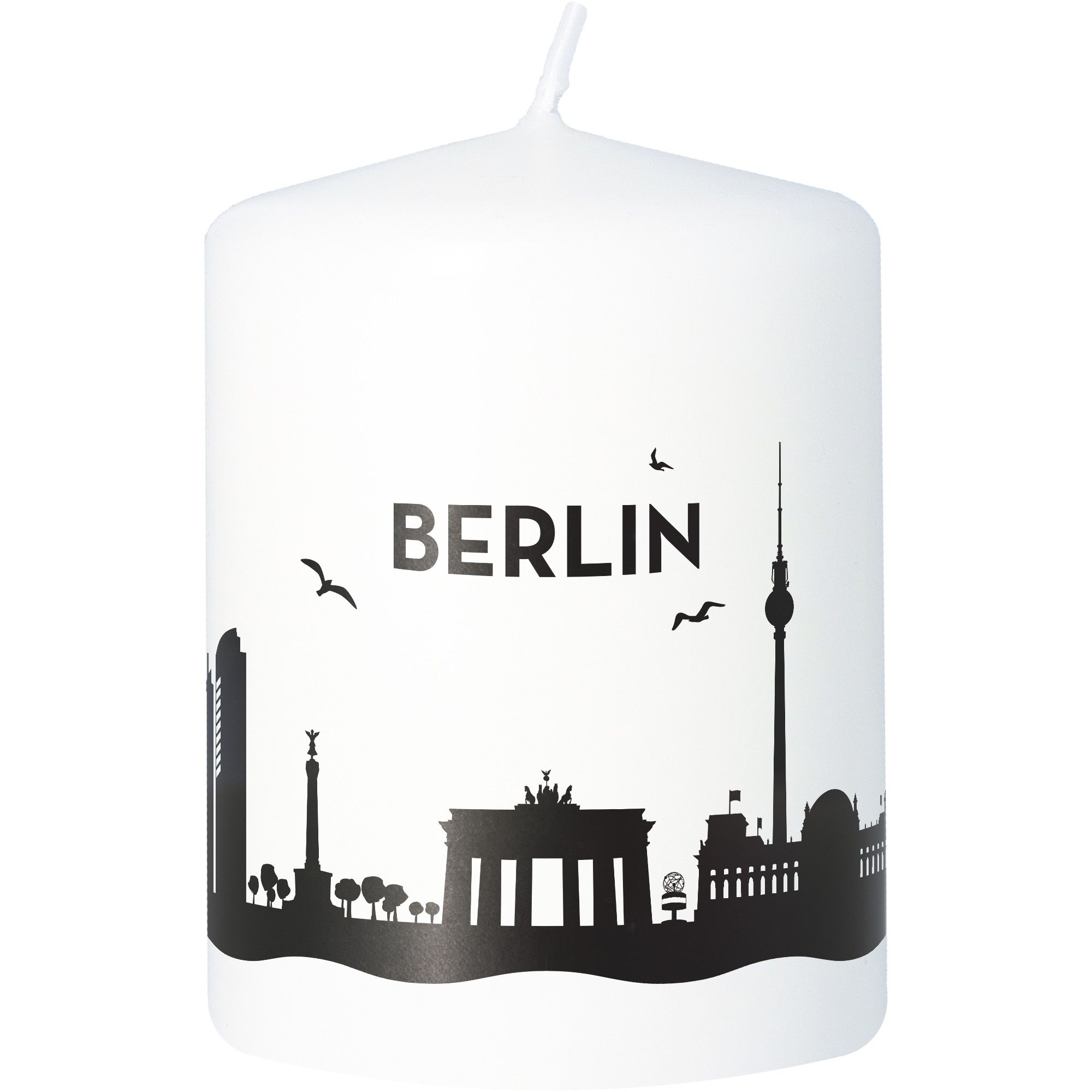 Stumpenkerze Skyline Berlin Weiß