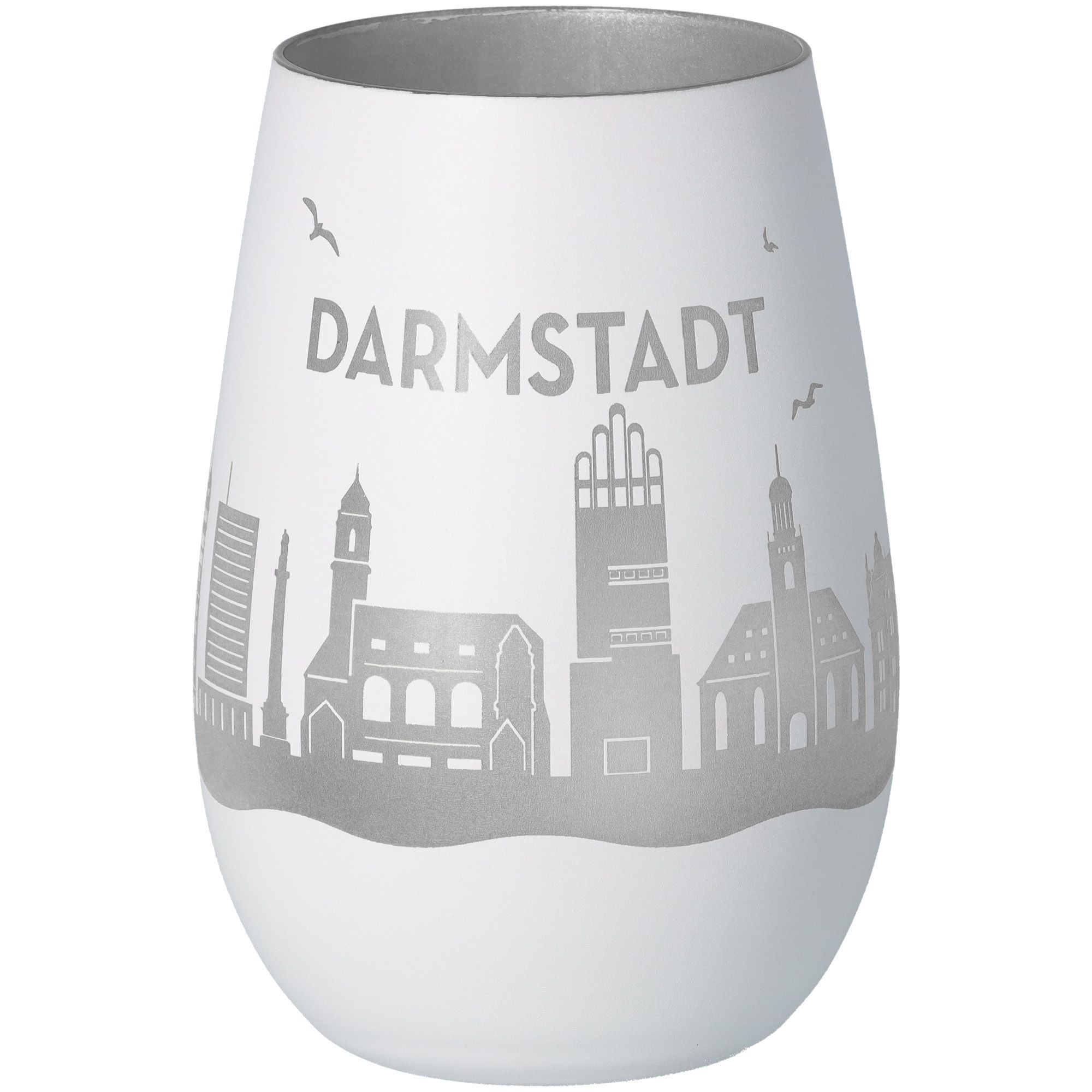 Windlicht Skyline Darmstadt Weiß/Silber