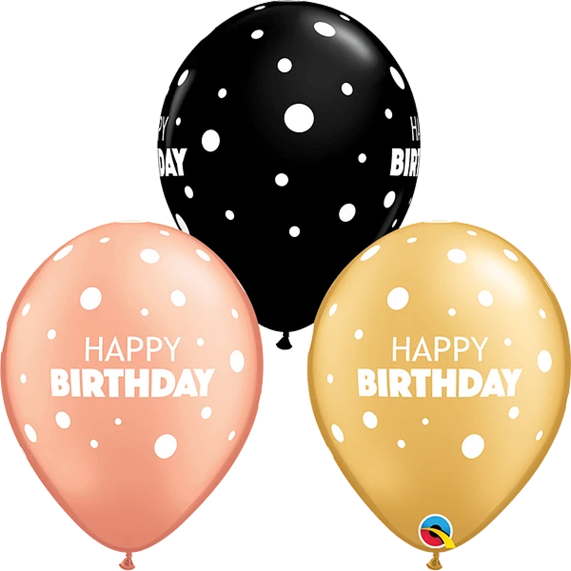 Qualatex Latexballon "Birthday Big & Little Dots" Gold, Schwarz, Roségold Ø 30cm Ballon