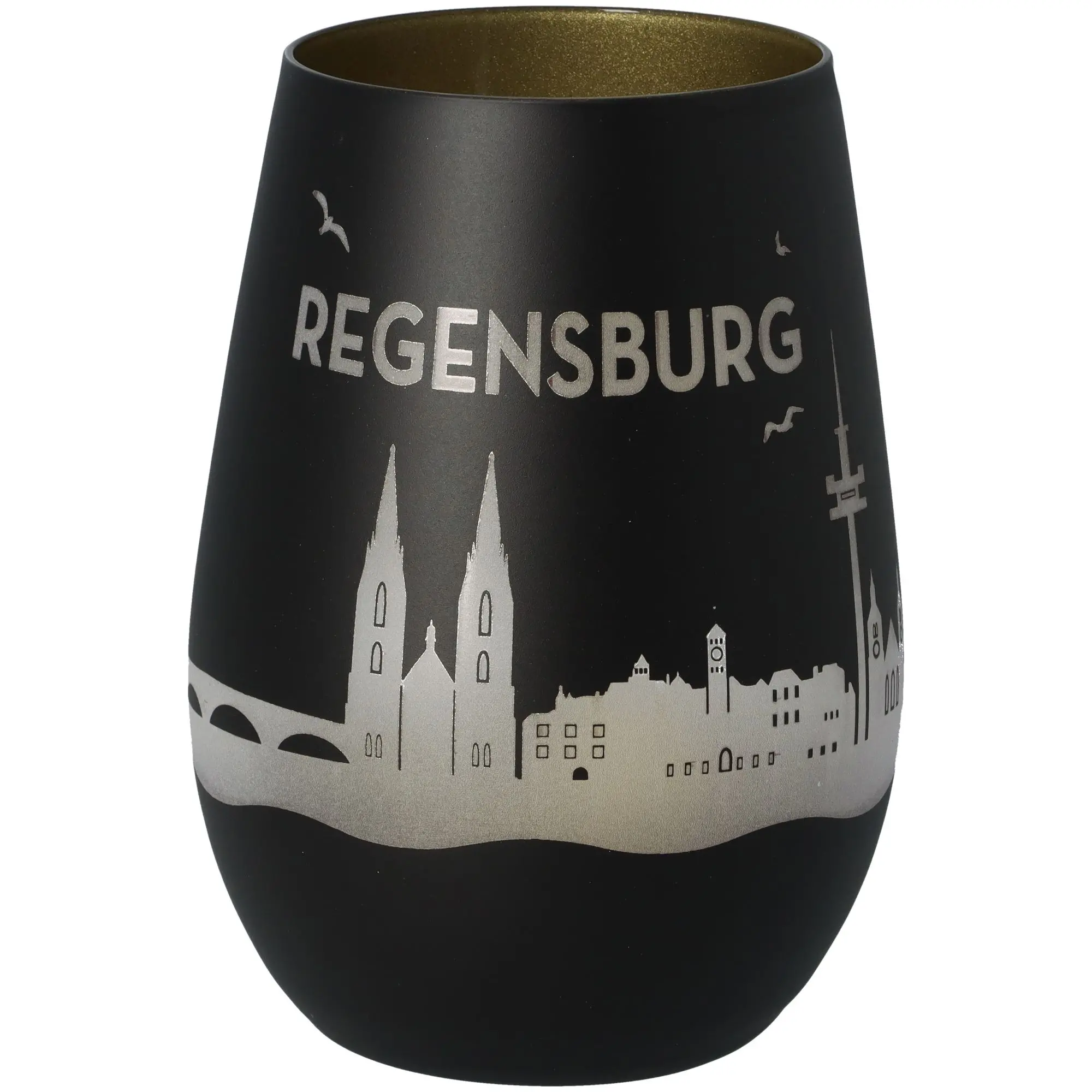 Windlicht Skyline Regensburg Schwarz/Gold