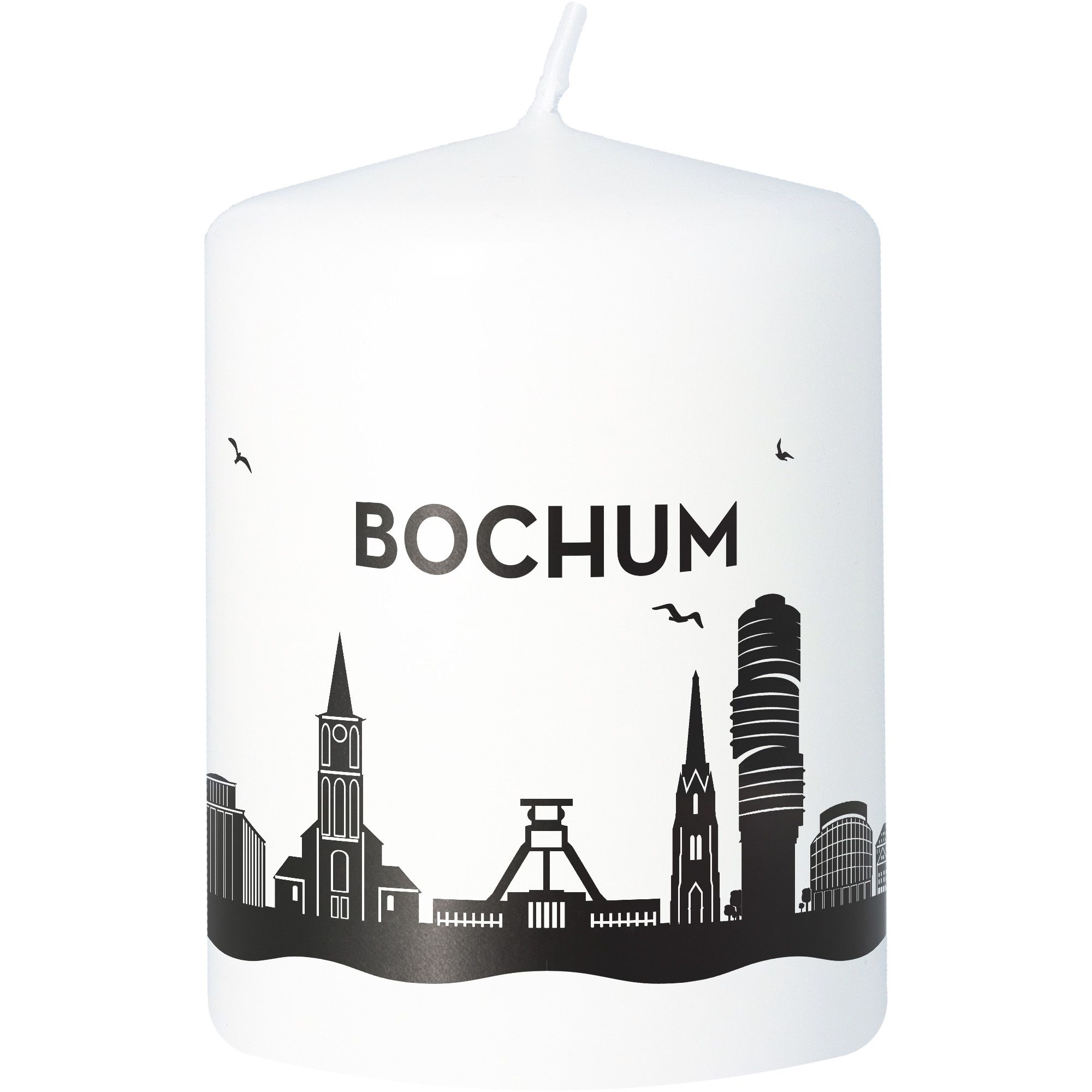 Stumpenkerze Skyline Bochum Weiß Stumpenkerze Skyline Bochum Weiß