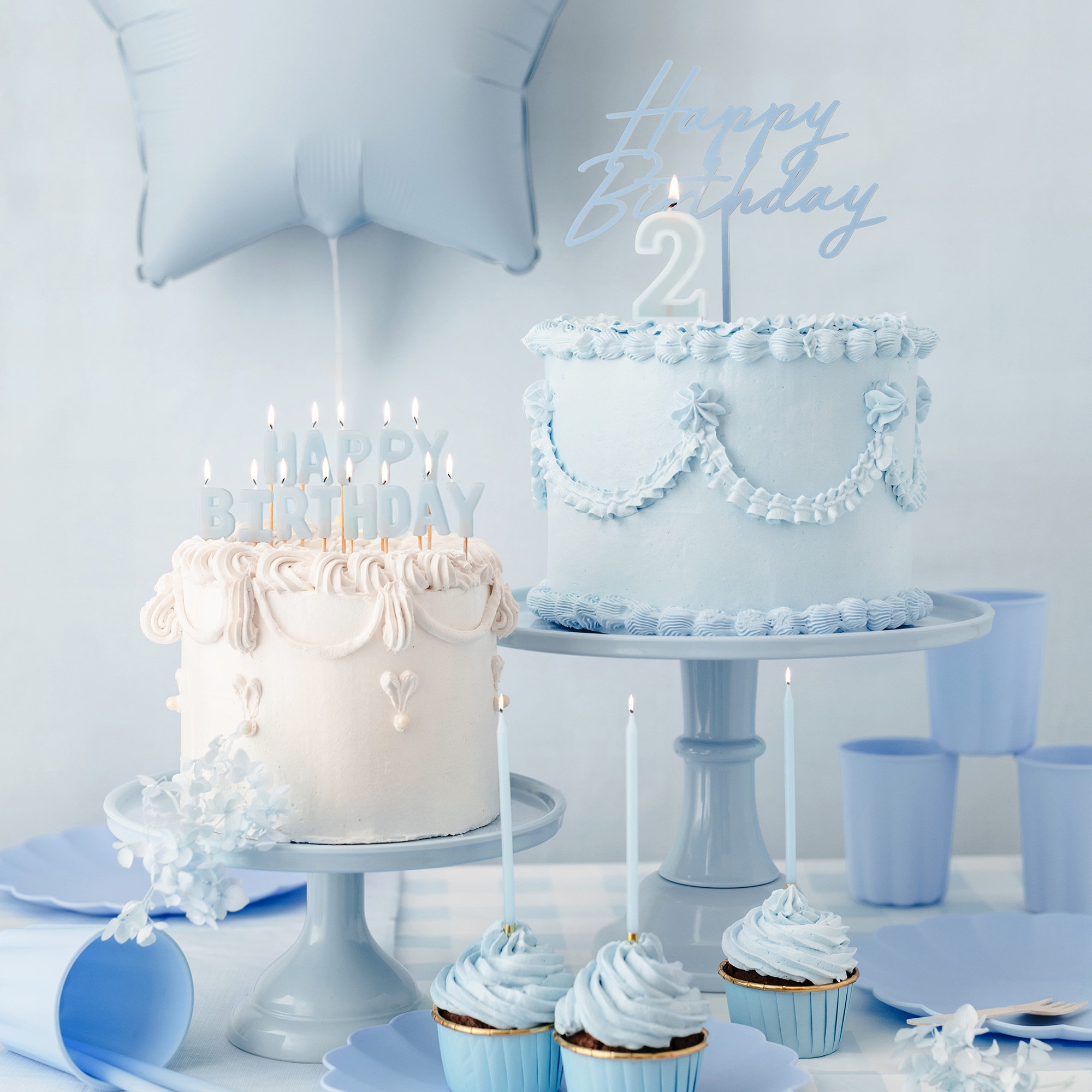 Geburstagskerzen "Happy Birthday" Hellblau Leute, Lustig, Party, Torte, Geburtstagstorte