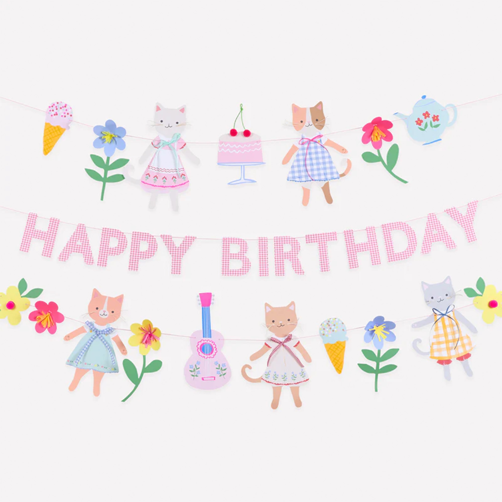 Dekoration, Girlande, Katzendeko, Birthday-Theme, Papierfiguren