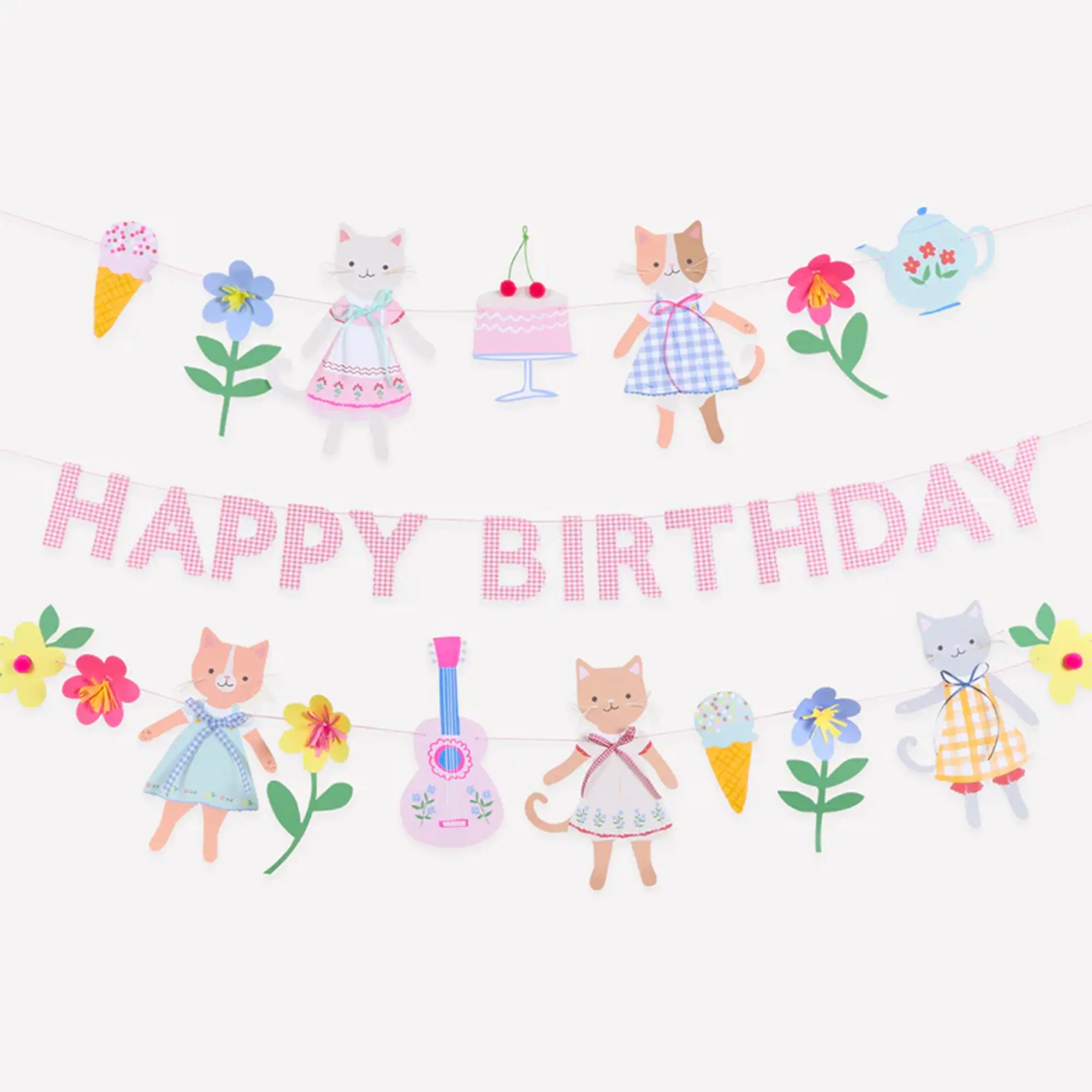 Dekoration, Girlande, Katzendeko, Birthday-Theme, Papierfiguren
