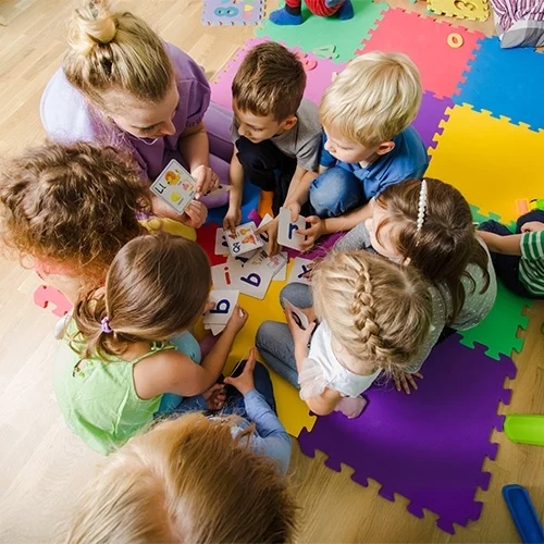 puzzle, karten, kinder, gruppenaktivität, spielzimmer