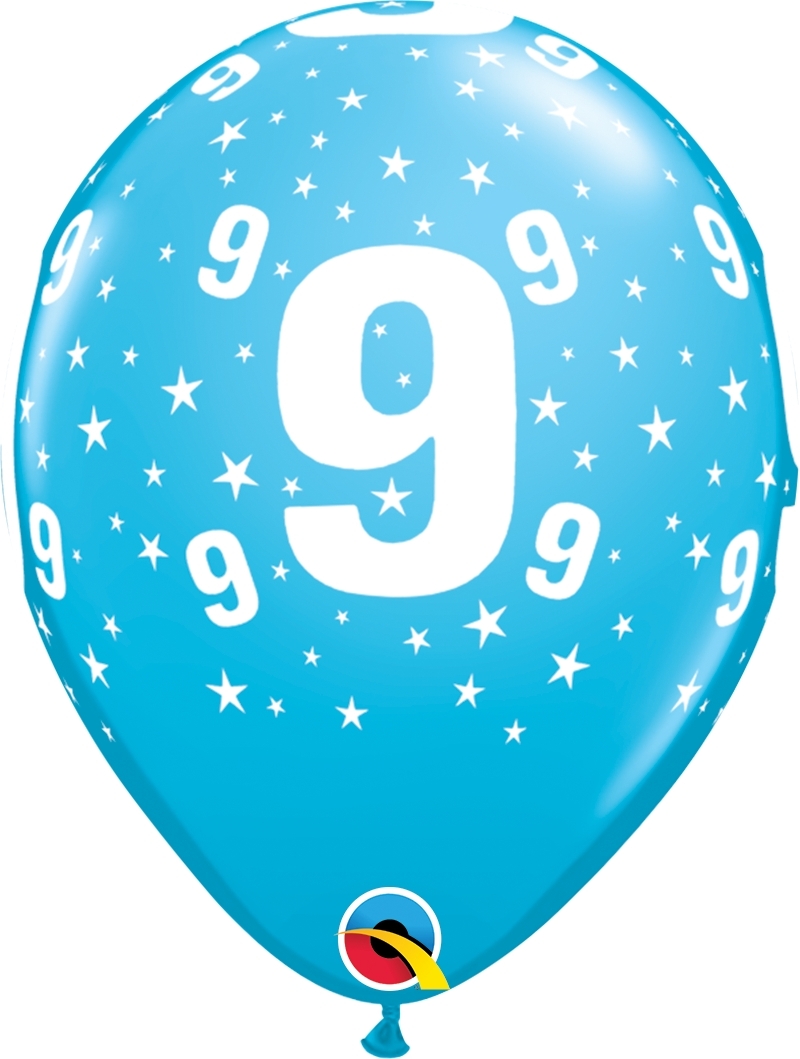Qualatex Latexballon 9. Geburtstag verschiedene Farben Ø 30cm