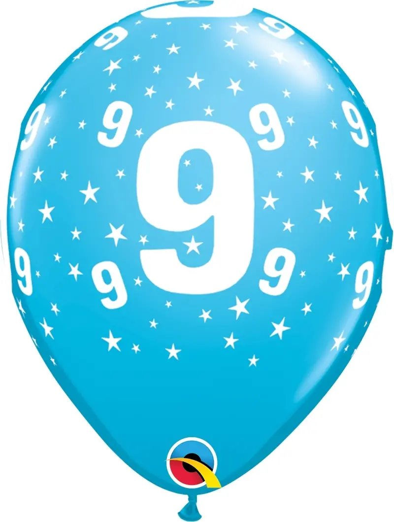 Qualatex Latexballon 9. Geburtstag verschiedene Farben Ø 30cm