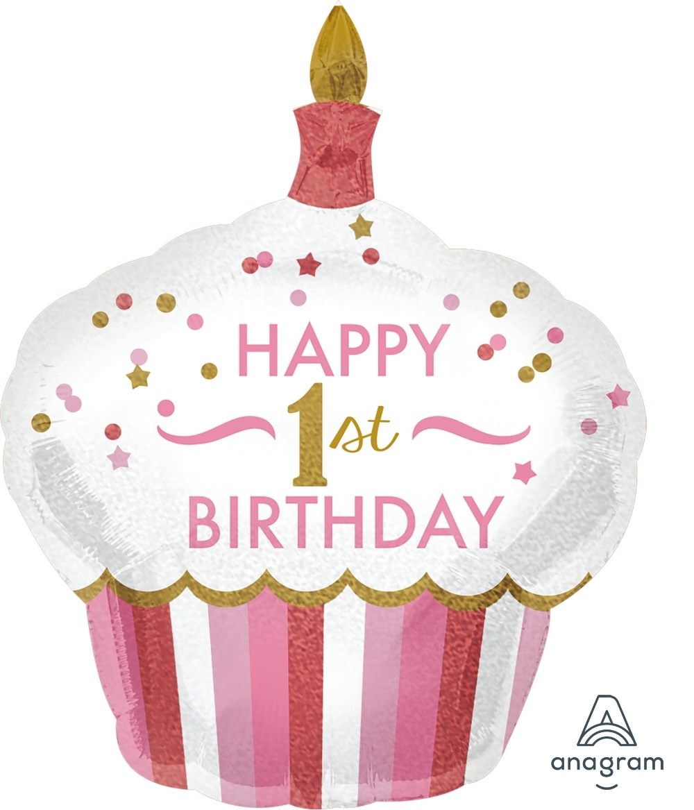 Folienballon Holo Cupcake 1st Birthday Girl 73x91cm Folienballon Holo Cupcake 1st Birthday Girl 73x91cm
