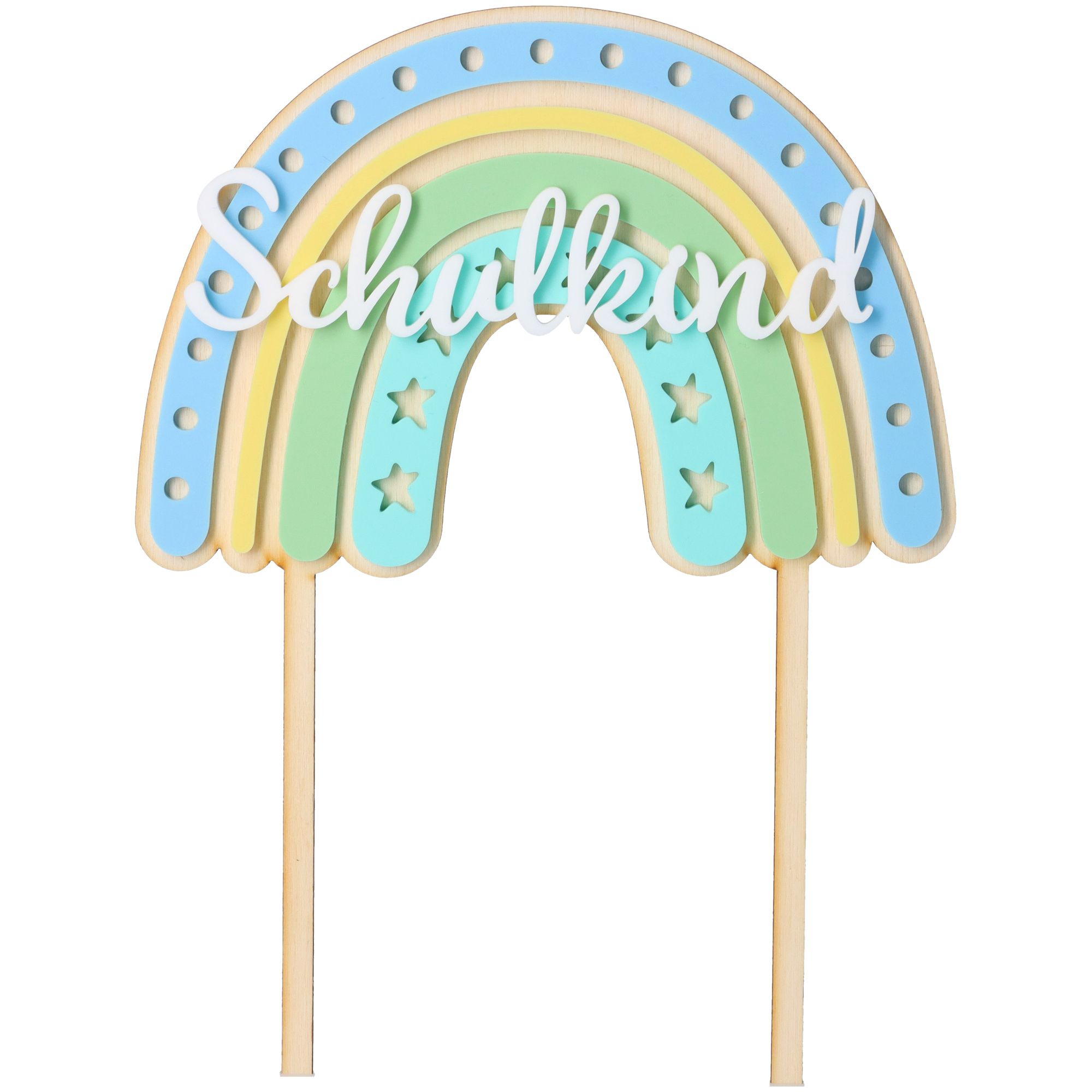Cake Topper Regenbogen "Schulkind" Stern aus Holz & Acryl Cake Topper Regenbogen "Schulkind" Stern aus Holz & Acryl