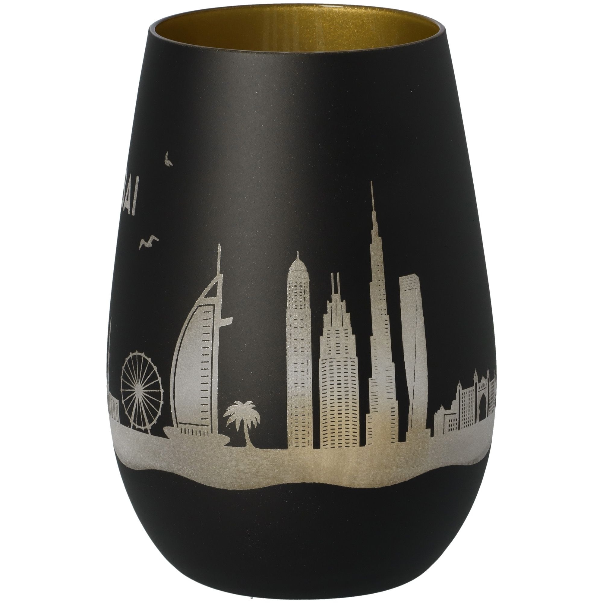 Windlicht Skyline Dubai Schwarz/Gold Töpferei, Lampe, Glas, Tasse