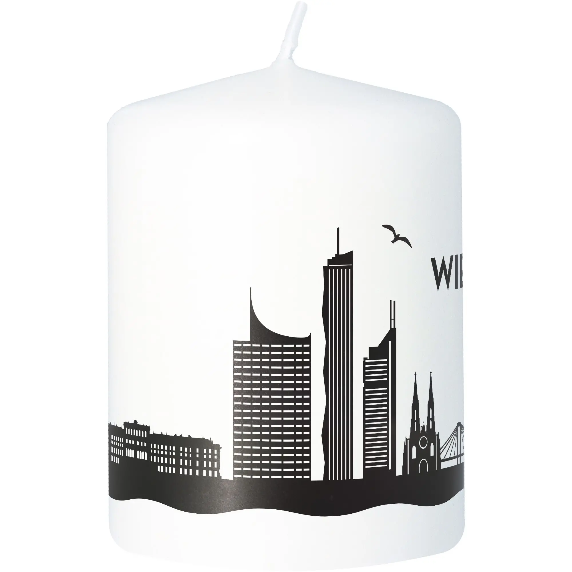 Stumpenkerze Skyline Wien Weiß