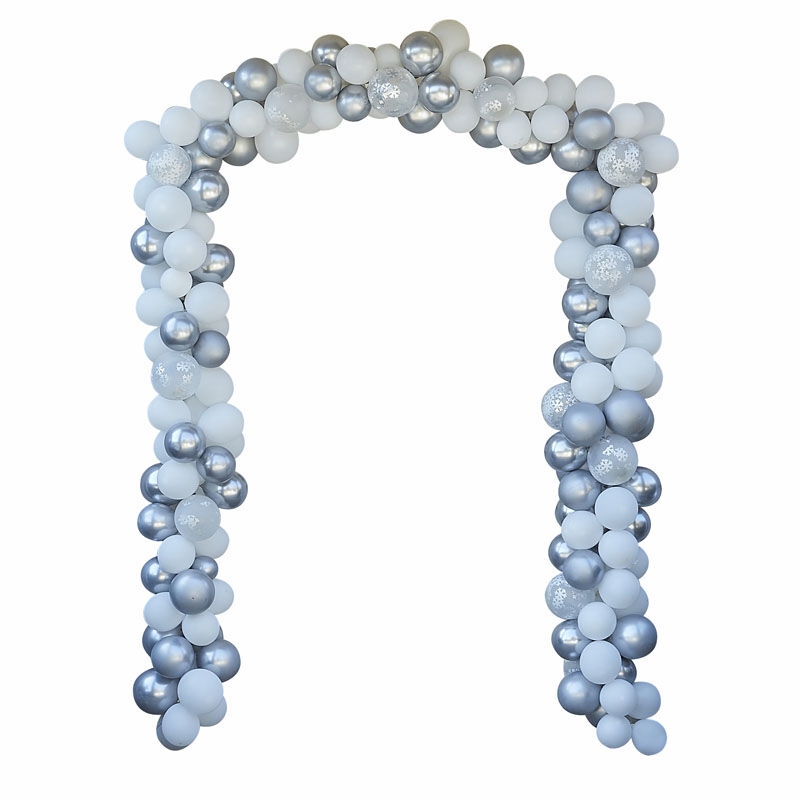 DIY Ballongirlande für die Tür zum Selberbauen "Schneeflocken", Silber/Weiß