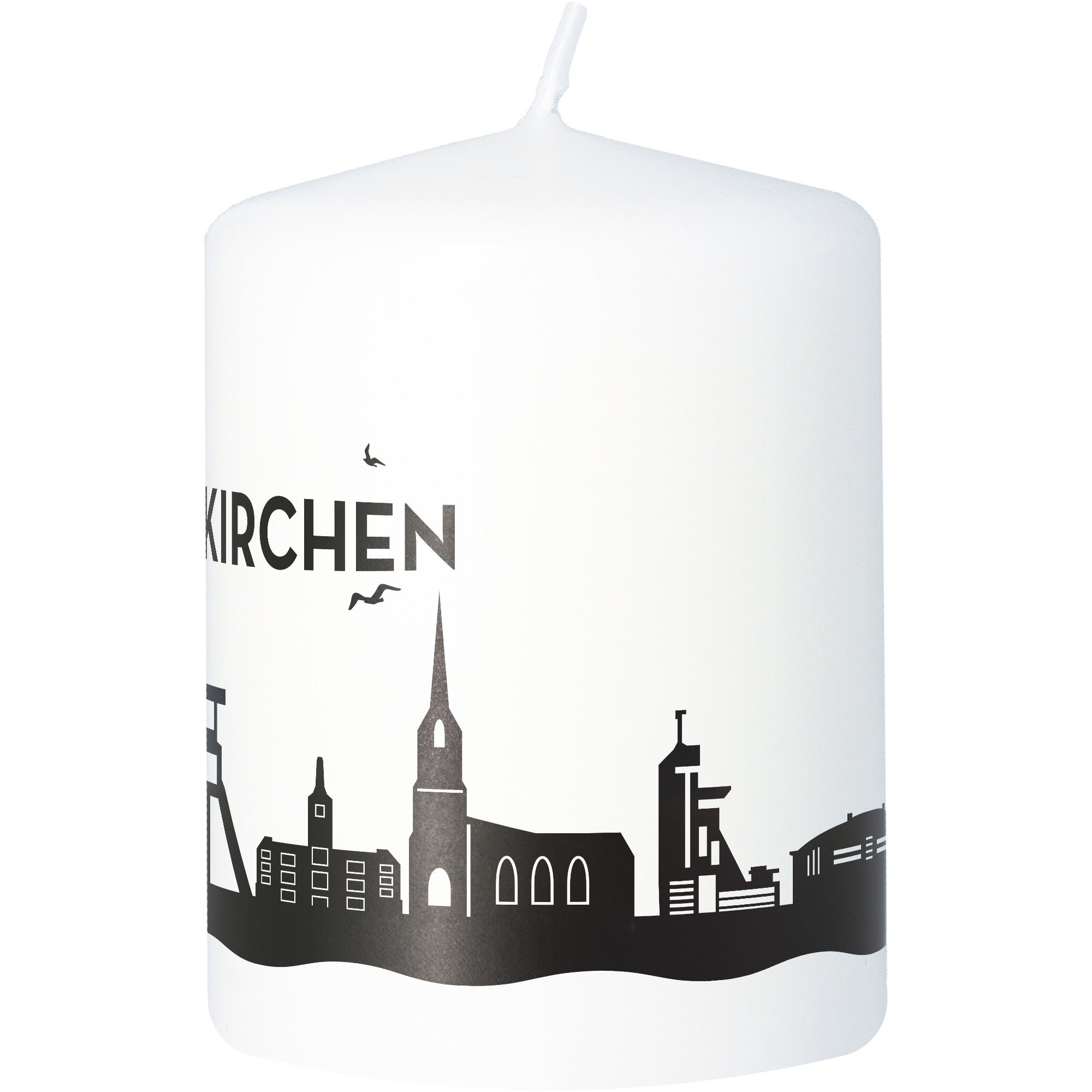 Stumpenkerze Skyline Gelsenkirchen Weiß Stumpenkerze Skyline Gelsenkirchen Weiß