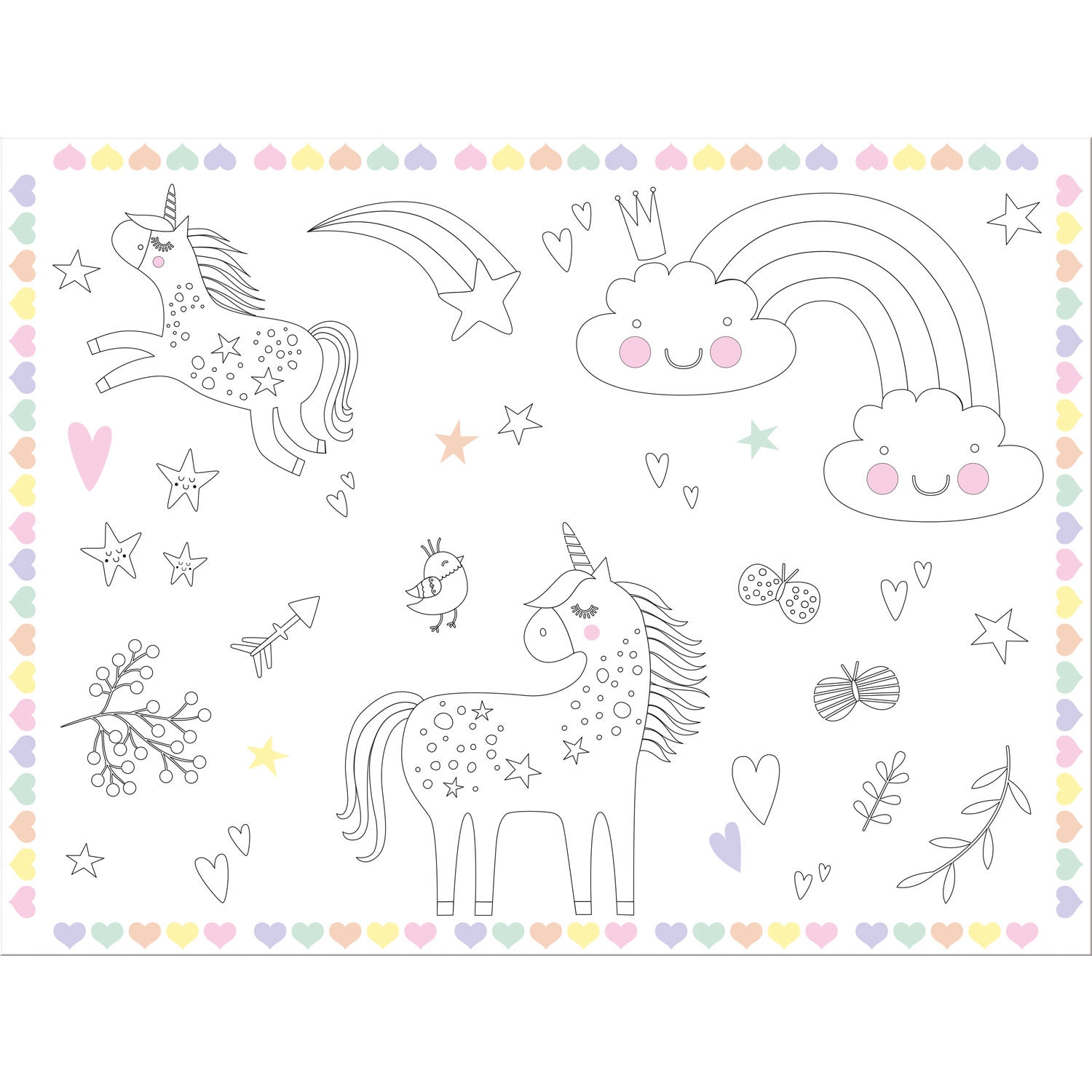 6 Tischsets "Regenbogen Einhorn" zum bemalen