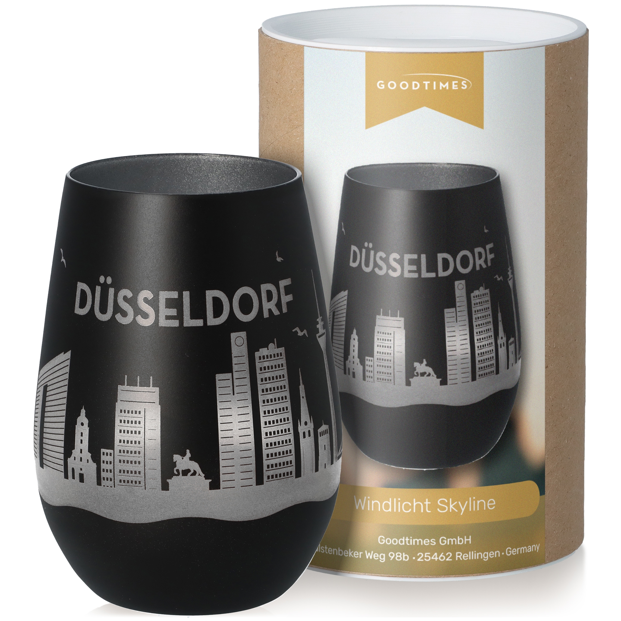 Windlicht Skyline Düsseldorf Schwarz/Silber Krug, Töpferei, Lampe